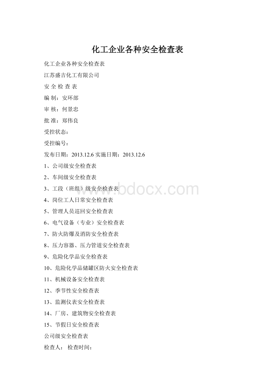 化工企业各种安全检查表Word文档格式.docx