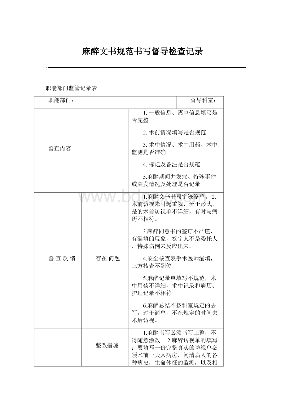 麻醉文书规范书写督导检查记录.docx_第1页