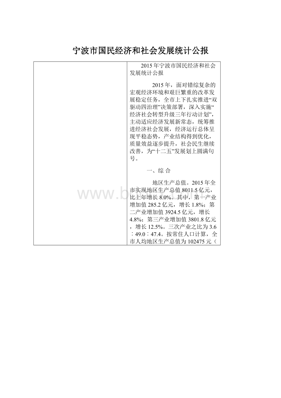 宁波市国民经济和社会发展统计公报Word文件下载.docx_第1页