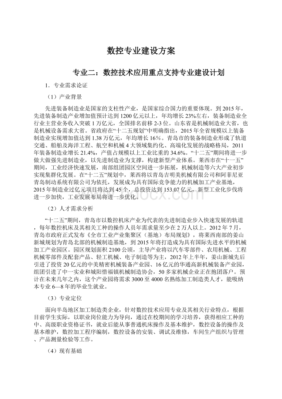 数控专业建设方案文档格式.docx