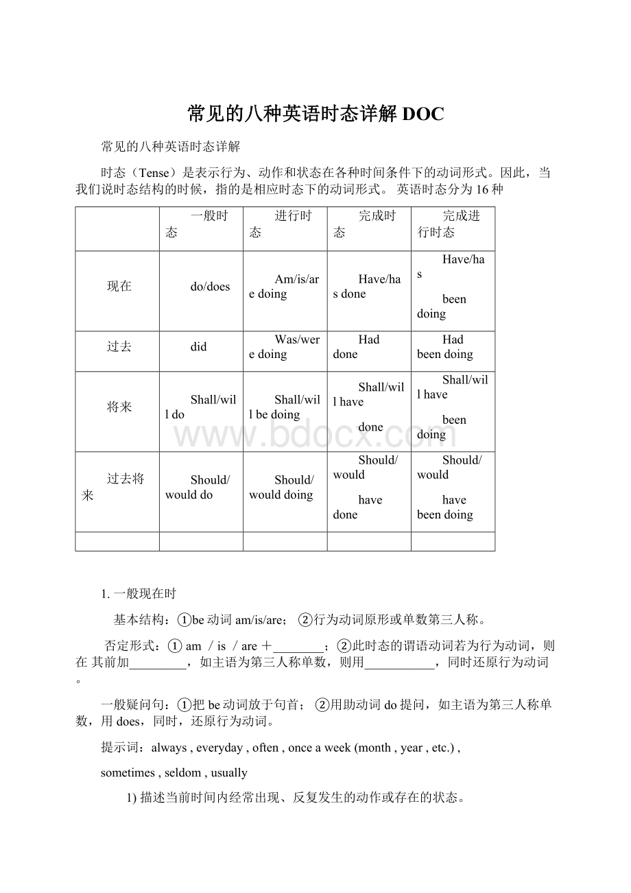 常见的八种英语时态详解DOCWord下载.docx