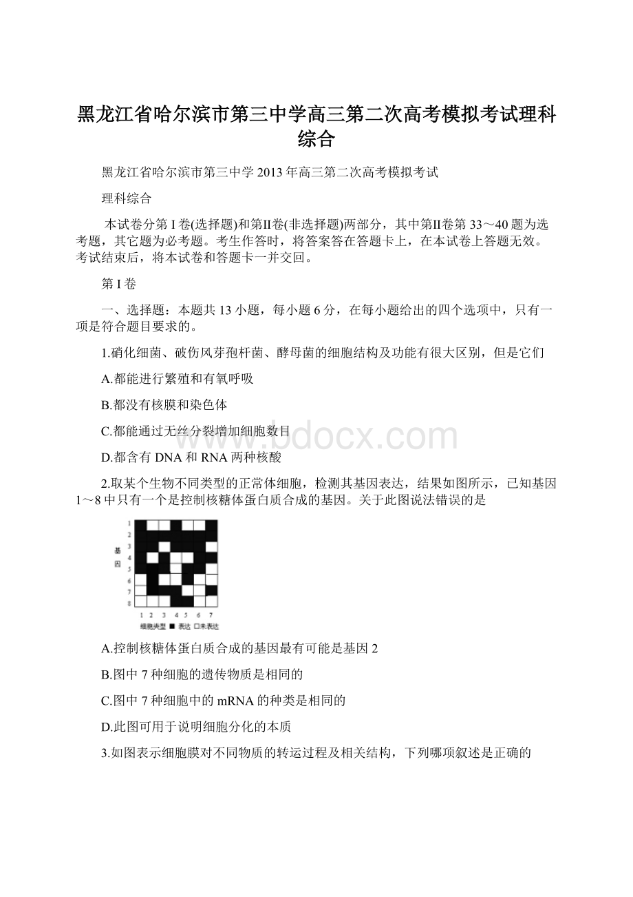 黑龙江省哈尔滨市第三中学高三第二次高考模拟考试理科综合Word文档下载推荐.docx_第1页