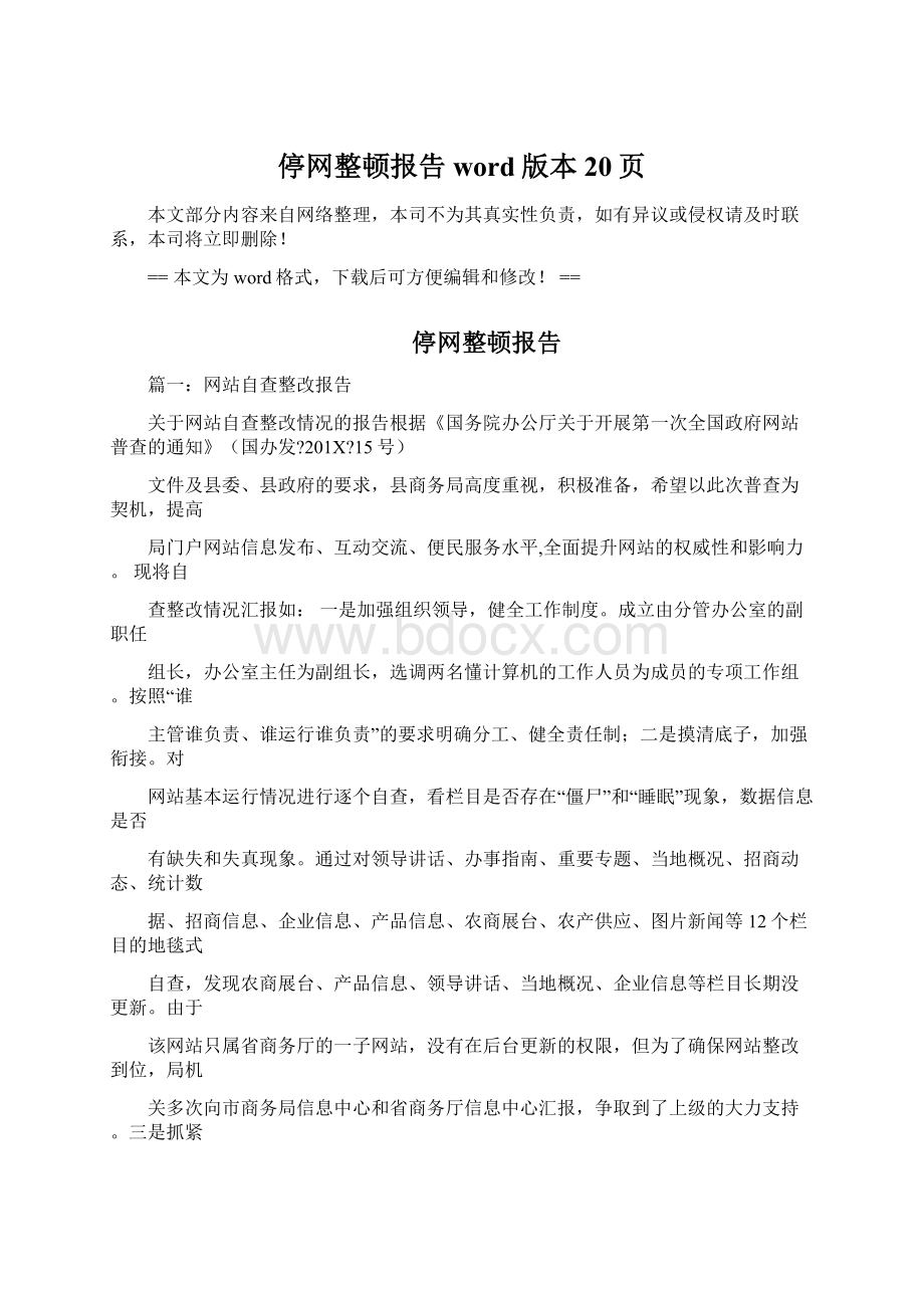 停网整顿报告word版本 20页.docx_第1页