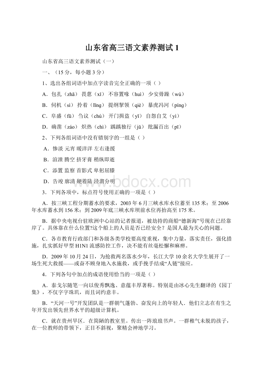 山东省高三语文素养测试1.docx