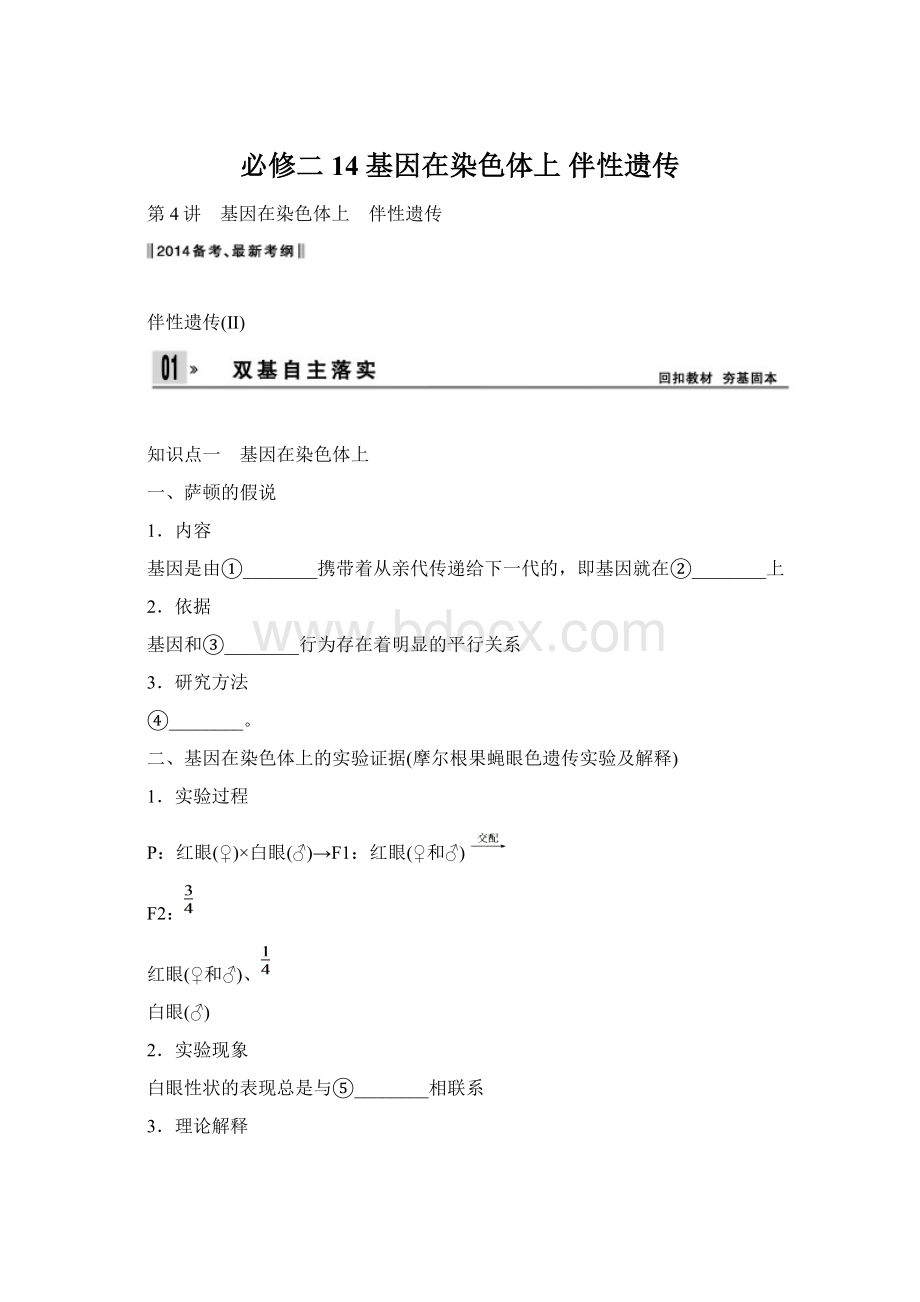 必修二 14 基因在染色体上 伴性遗传Word下载.docx_第1页