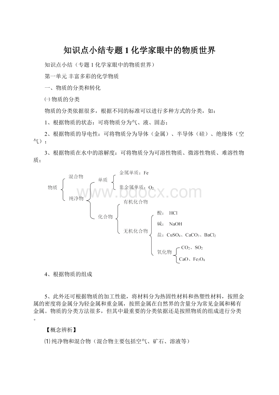 知识点小结专题1化学家眼中的物质世界.docx