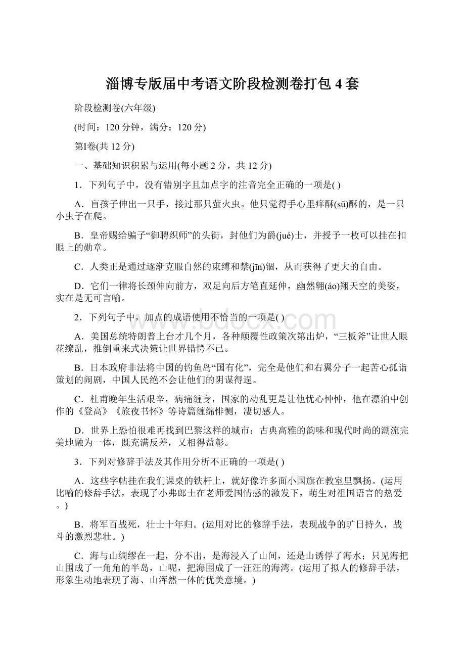 淄博专版届中考语文阶段检测卷打包4套.docx_第1页