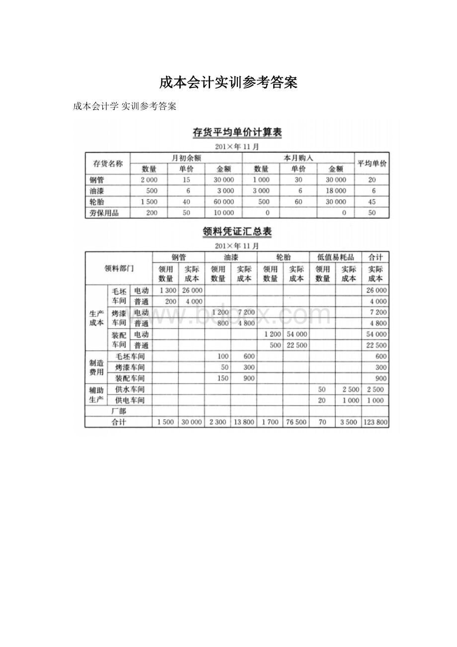 成本会计实训参考答案Word文档格式.docx