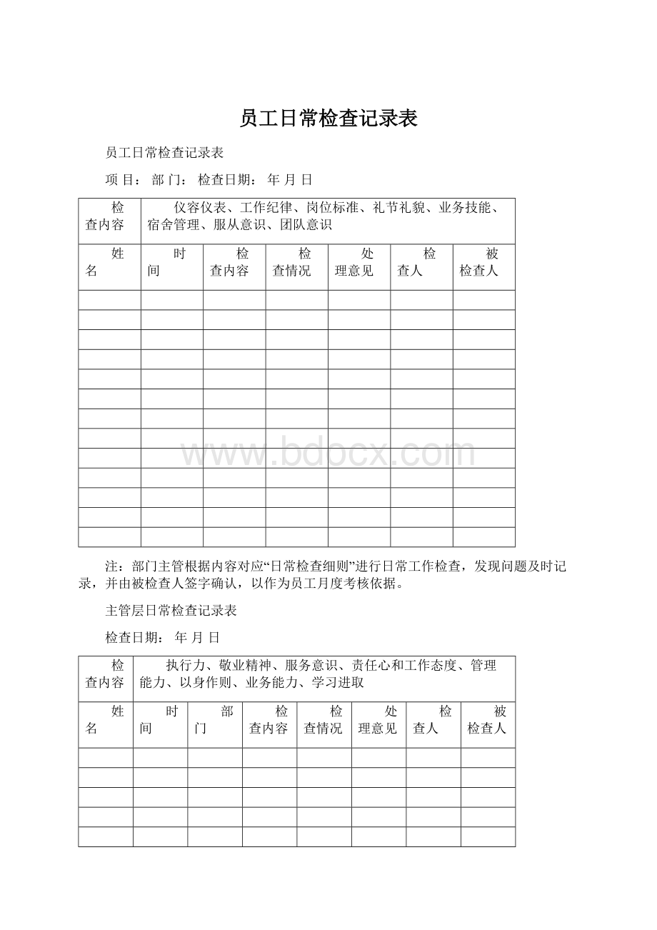 员工日常检查记录表Word格式.docx