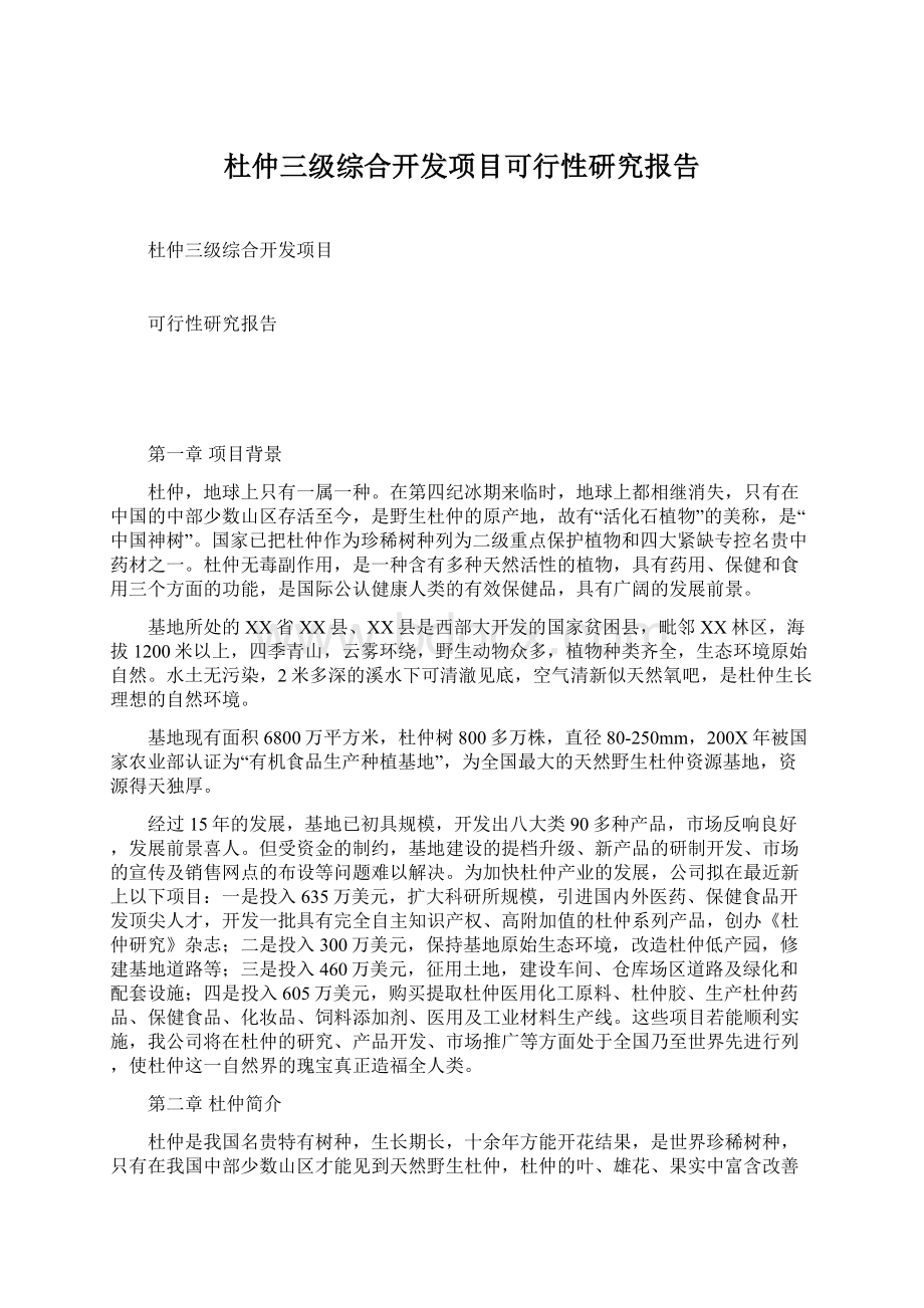 杜仲三级综合开发项目可行性研究报告文档格式.docx