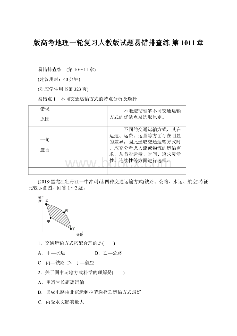 版高考地理一轮复习人教版试题易错排查练 第1011章.docx_第1页