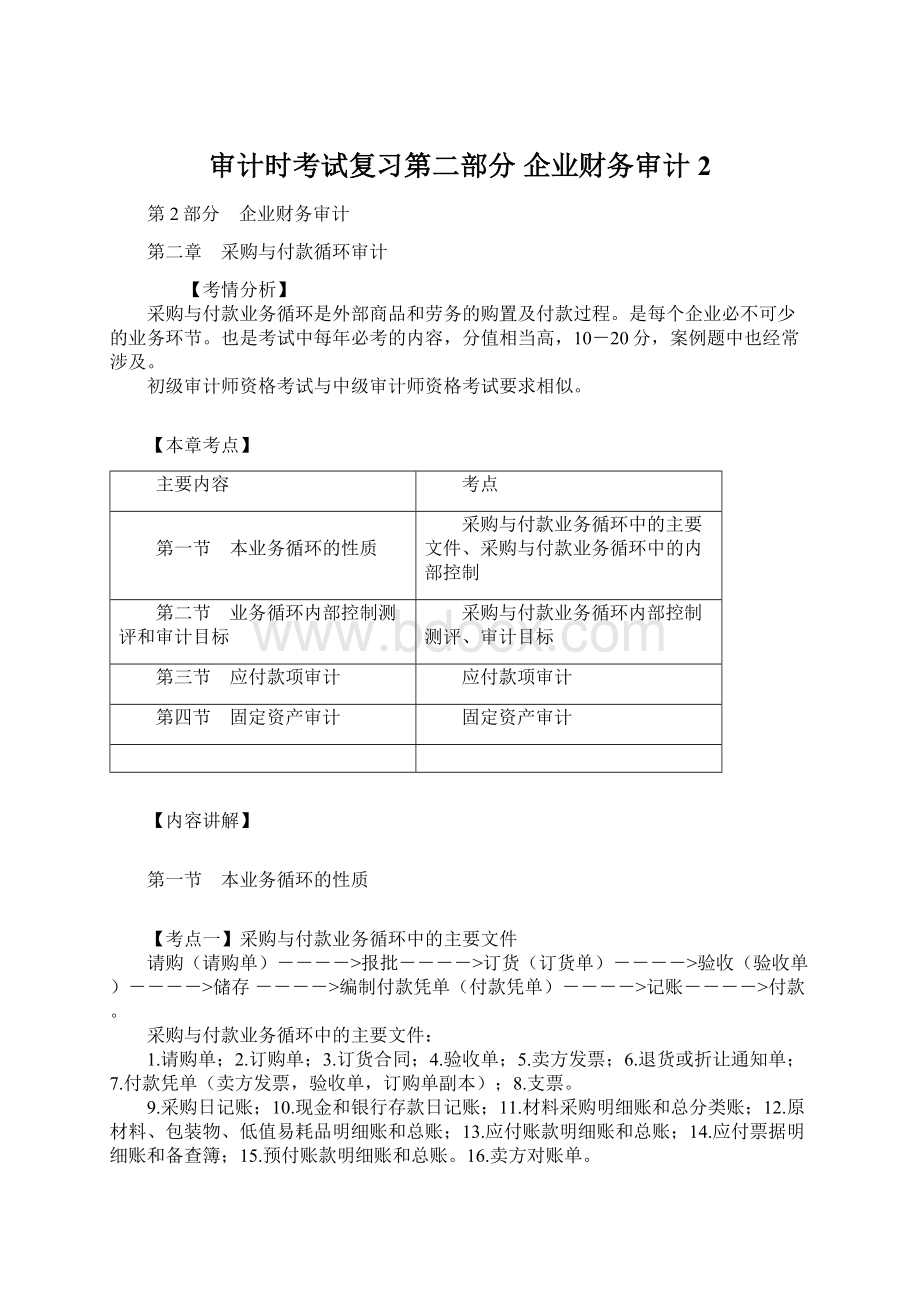 审计时考试复习第二部分 企业财务审计 2Word格式.docx