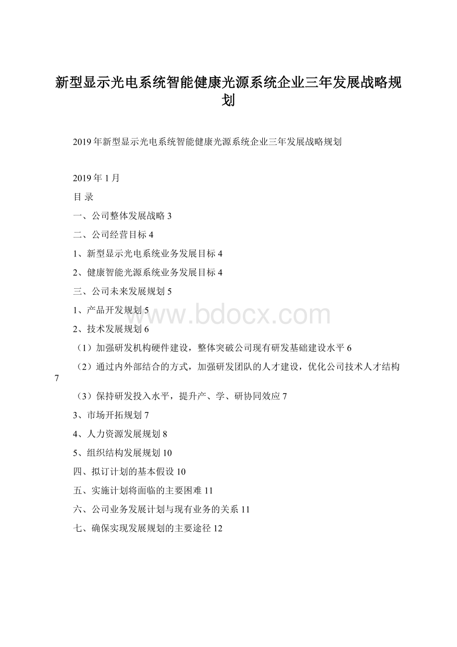 新型显示光电系统智能健康光源系统企业三年发展战略规划.docx