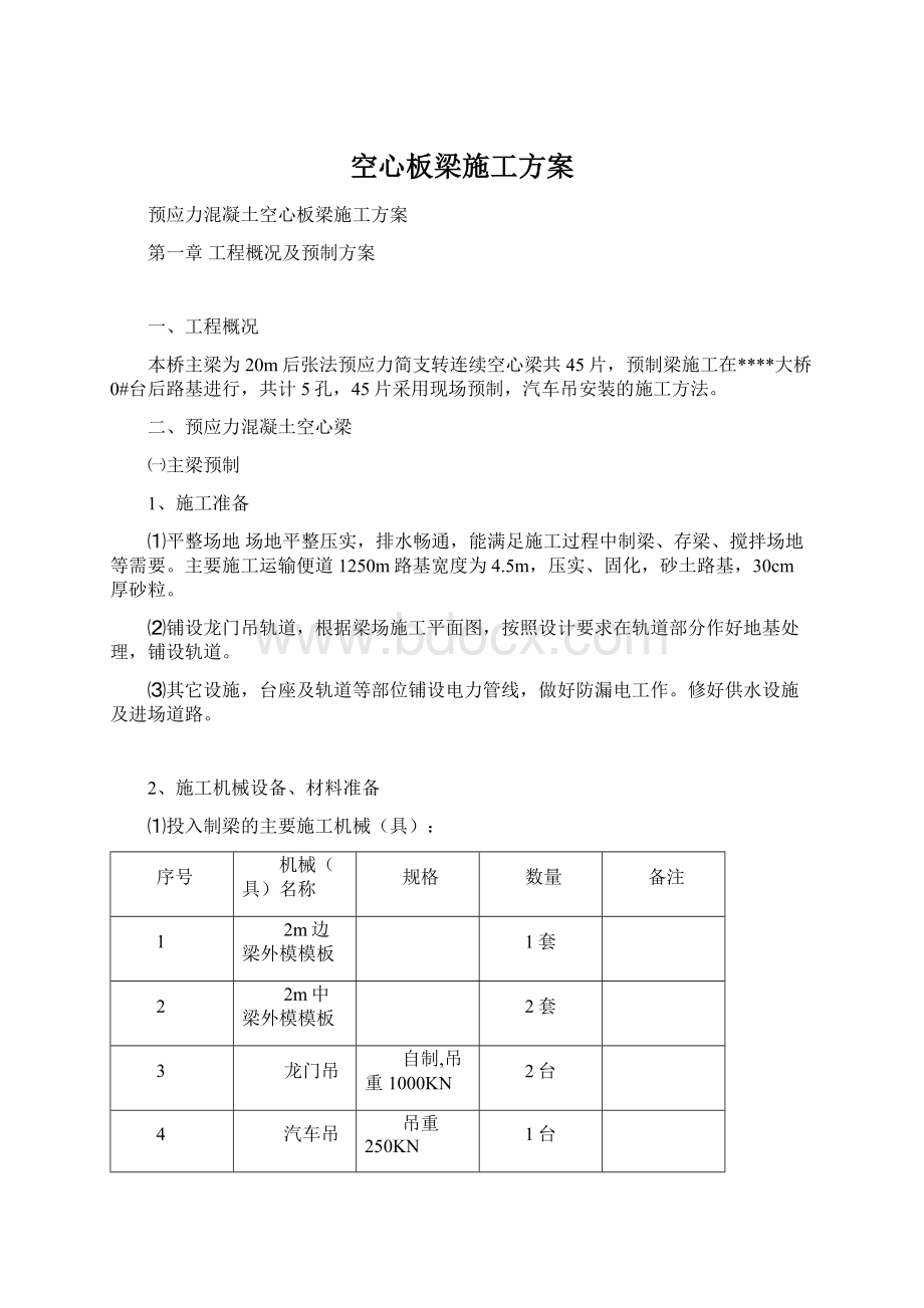 空心板梁施工方案.docx_第1页