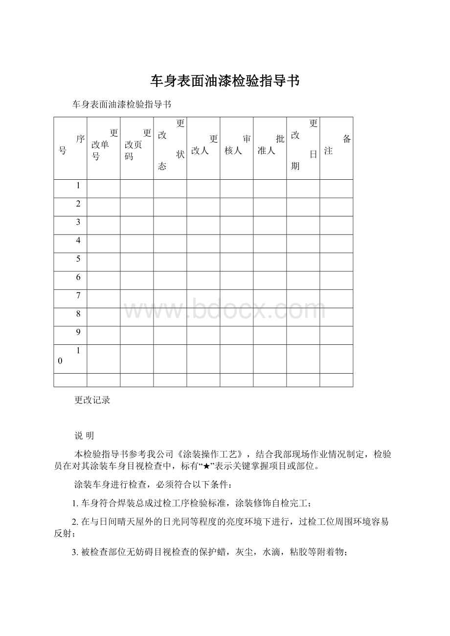 车身表面油漆检验指导书.docx_第1页