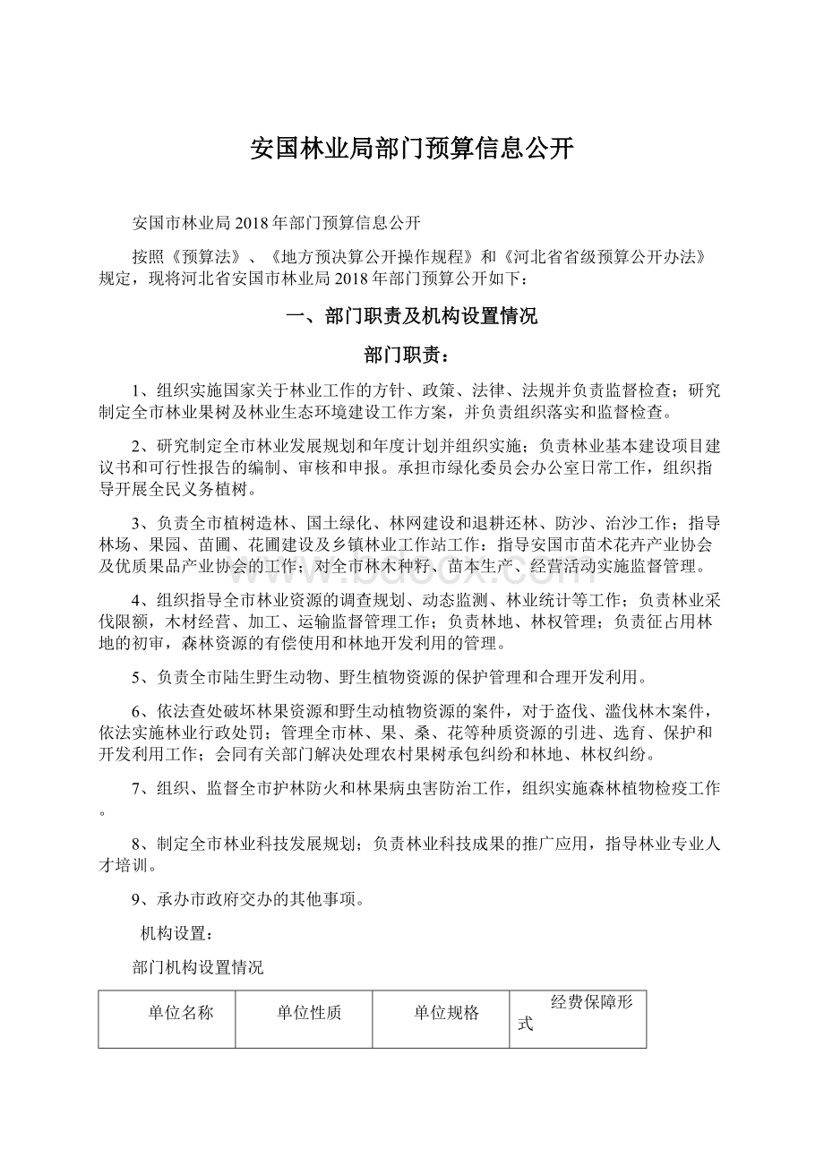 安国林业局部门预算信息公开Word文档下载推荐.docx