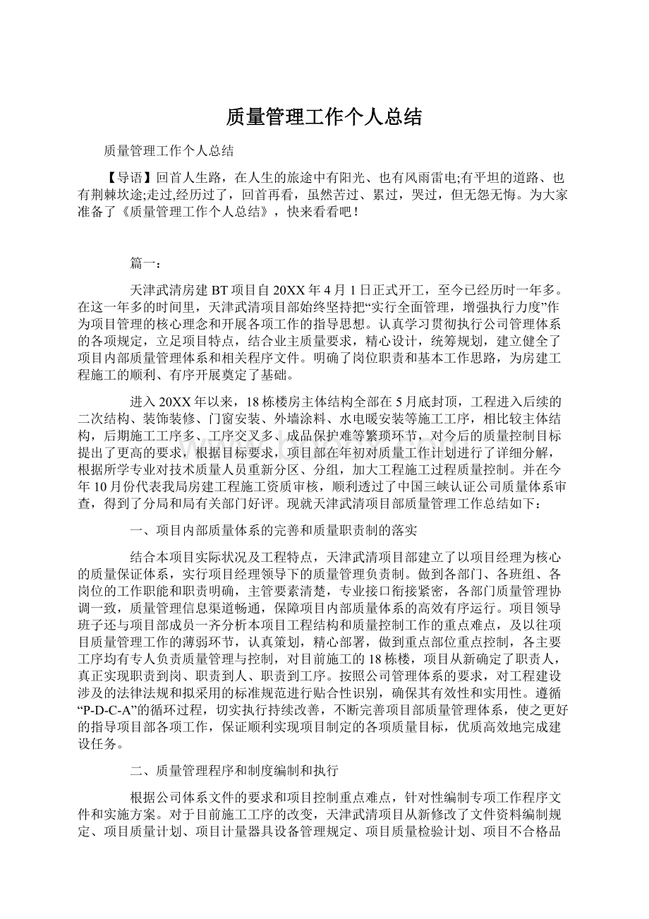 质量管理工作个人总结Word文档下载推荐.docx_第1页