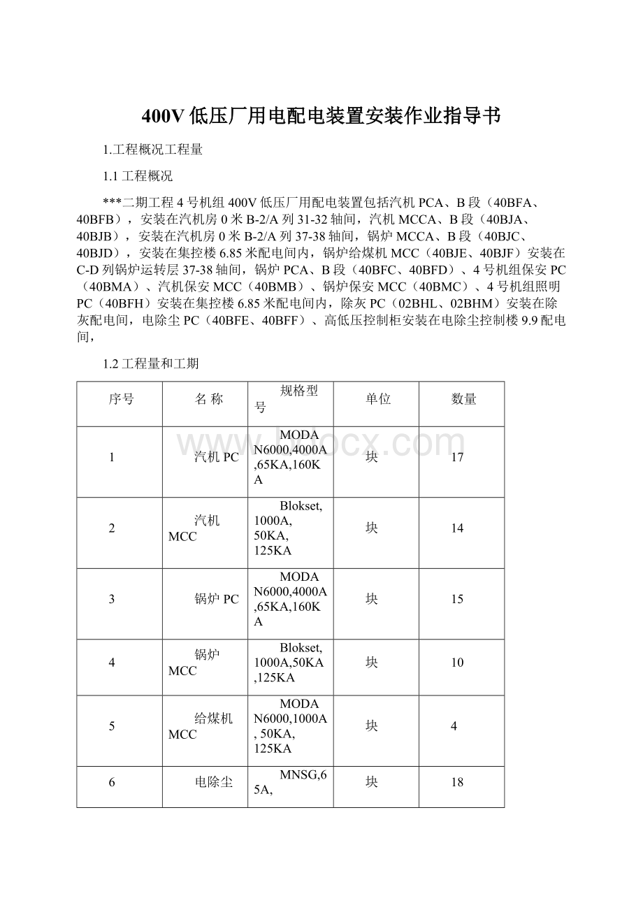 400V低压厂用电配电装置安装作业指导书Word文件下载.docx