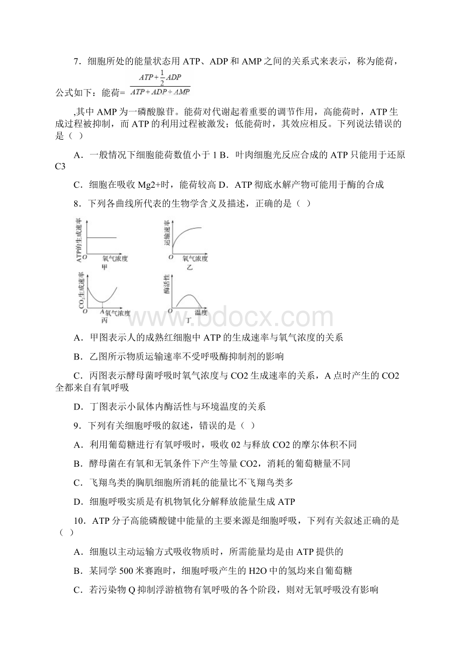 第三单元 细胞的能量供应和利用 B卷 学生版Word文档格式.docx_第3页