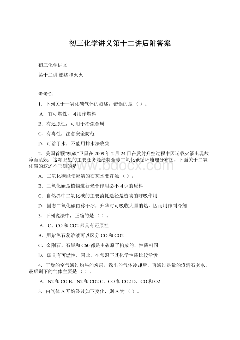 初三化学讲义第十二讲后附答案.docx_第1页