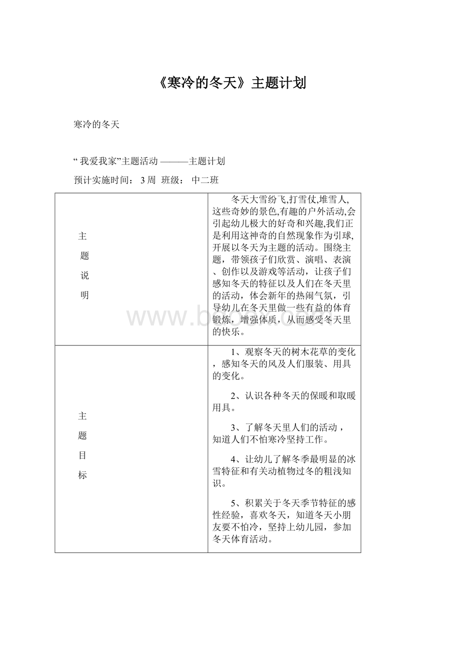 《寒冷的冬天》主题计划.docx