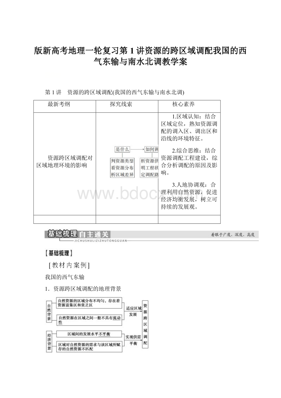 版新高考地理一轮复习第1讲资源的跨区域调配我国的西气东输与南水北调教学案Word格式文档下载.docx