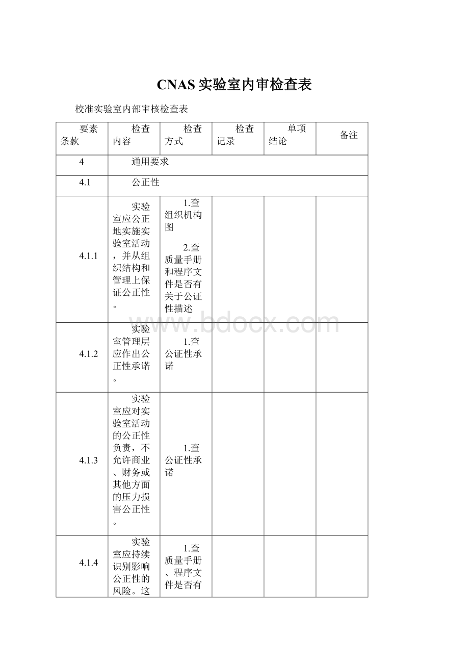 CNAS实验室内审检查表.docx_第1页