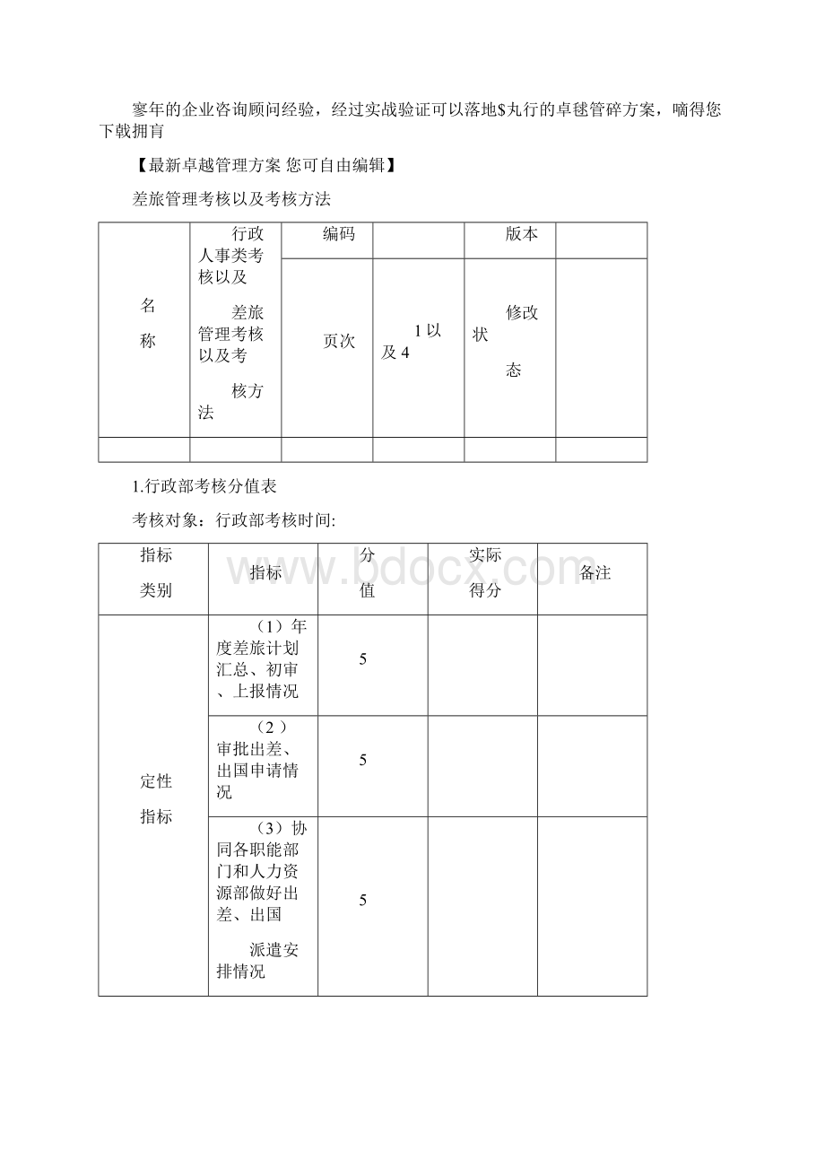 绩效考核差旅管理考核以及考核方法Word文件下载.docx_第3页