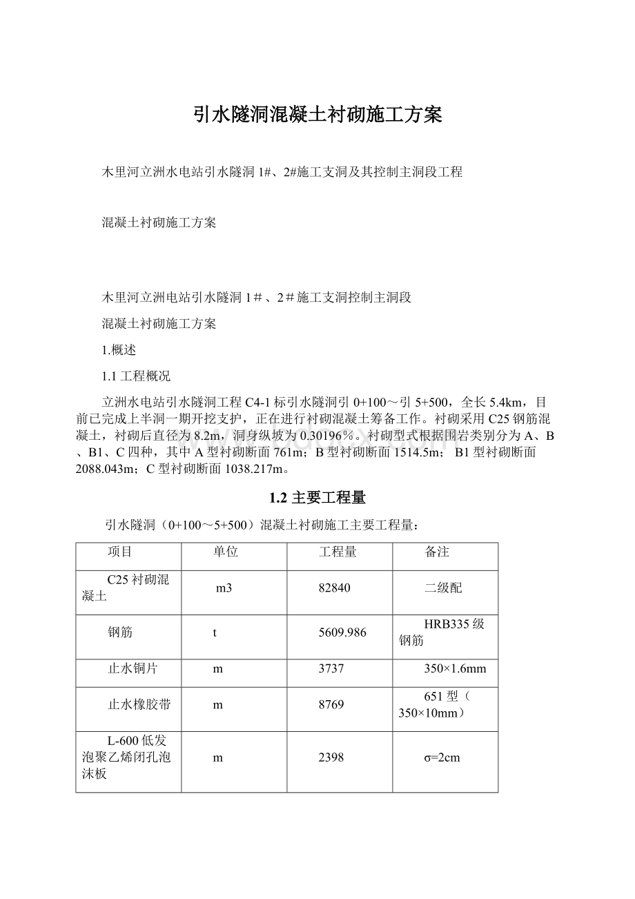 引水隧洞混凝土衬砌施工方案Word文件下载.docx_第1页