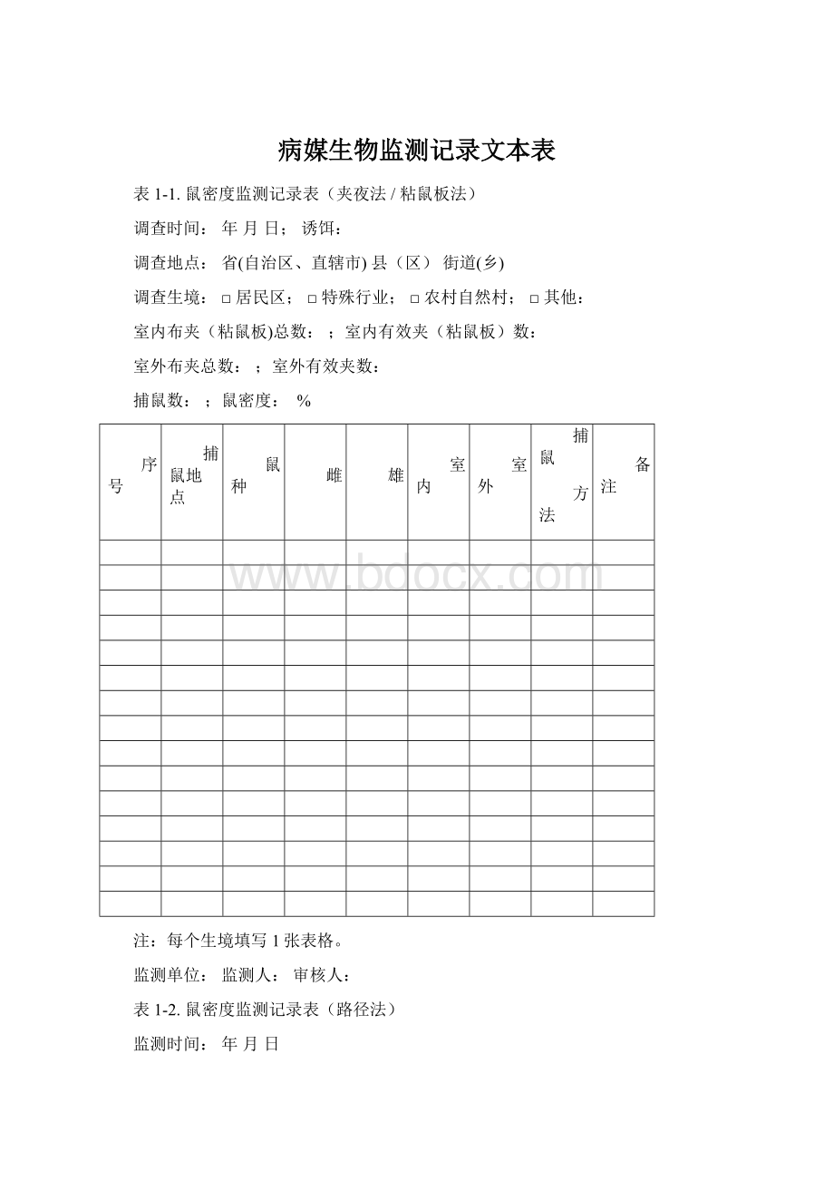 病媒生物监测记录文本表.docx_第1页