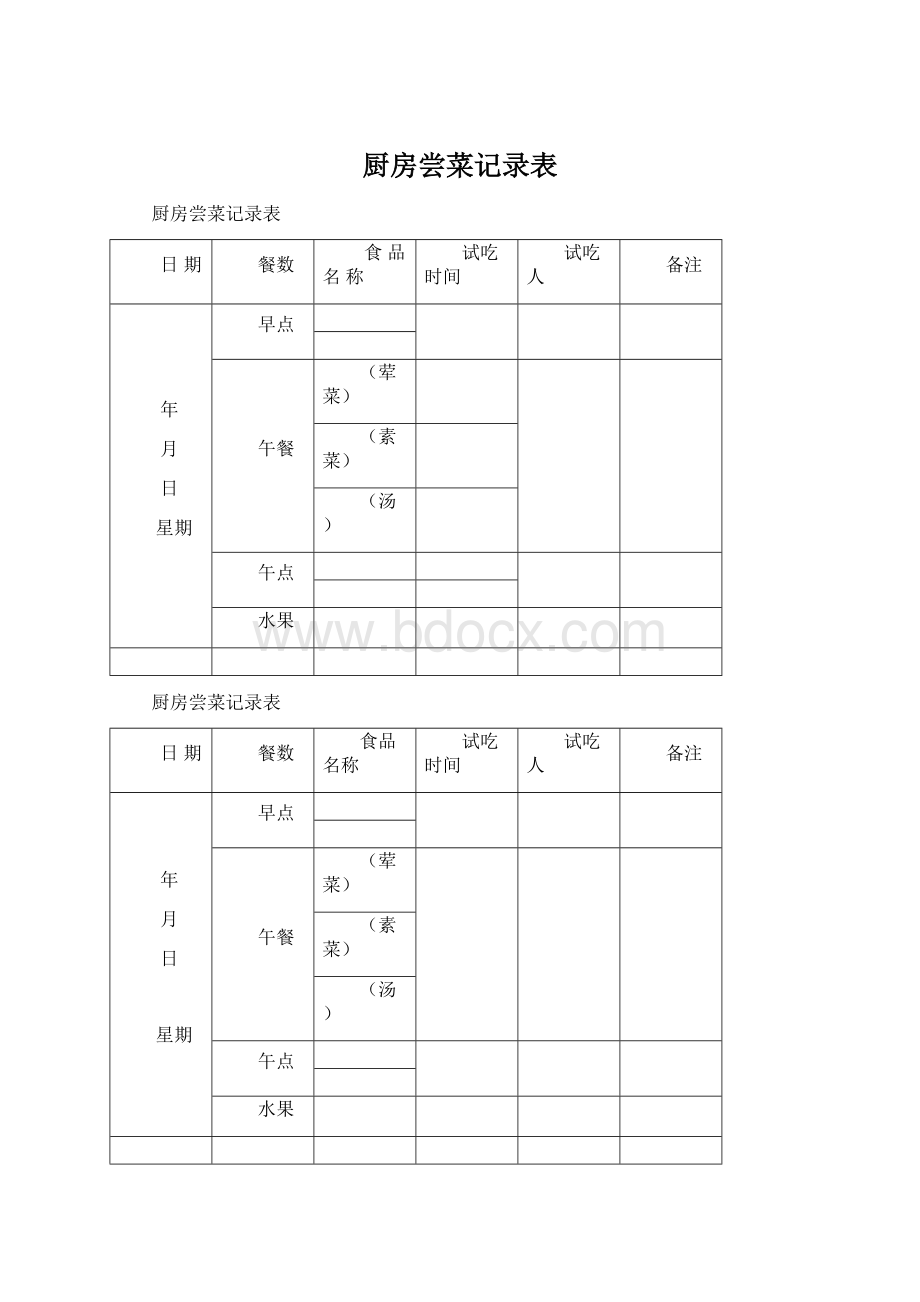 厨房尝菜记录表.docx