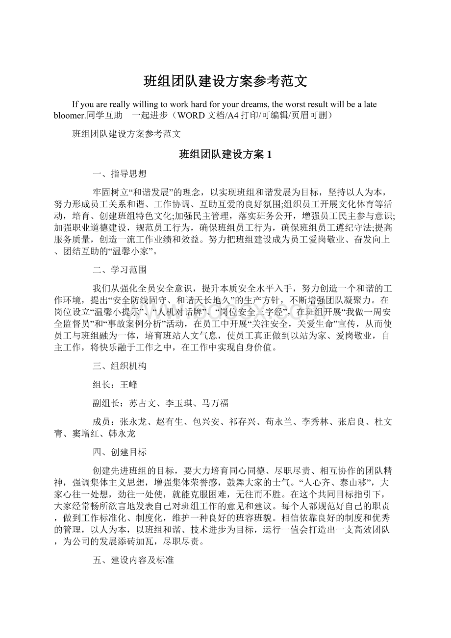 班组团队建设方案参考范文.docx_第1页