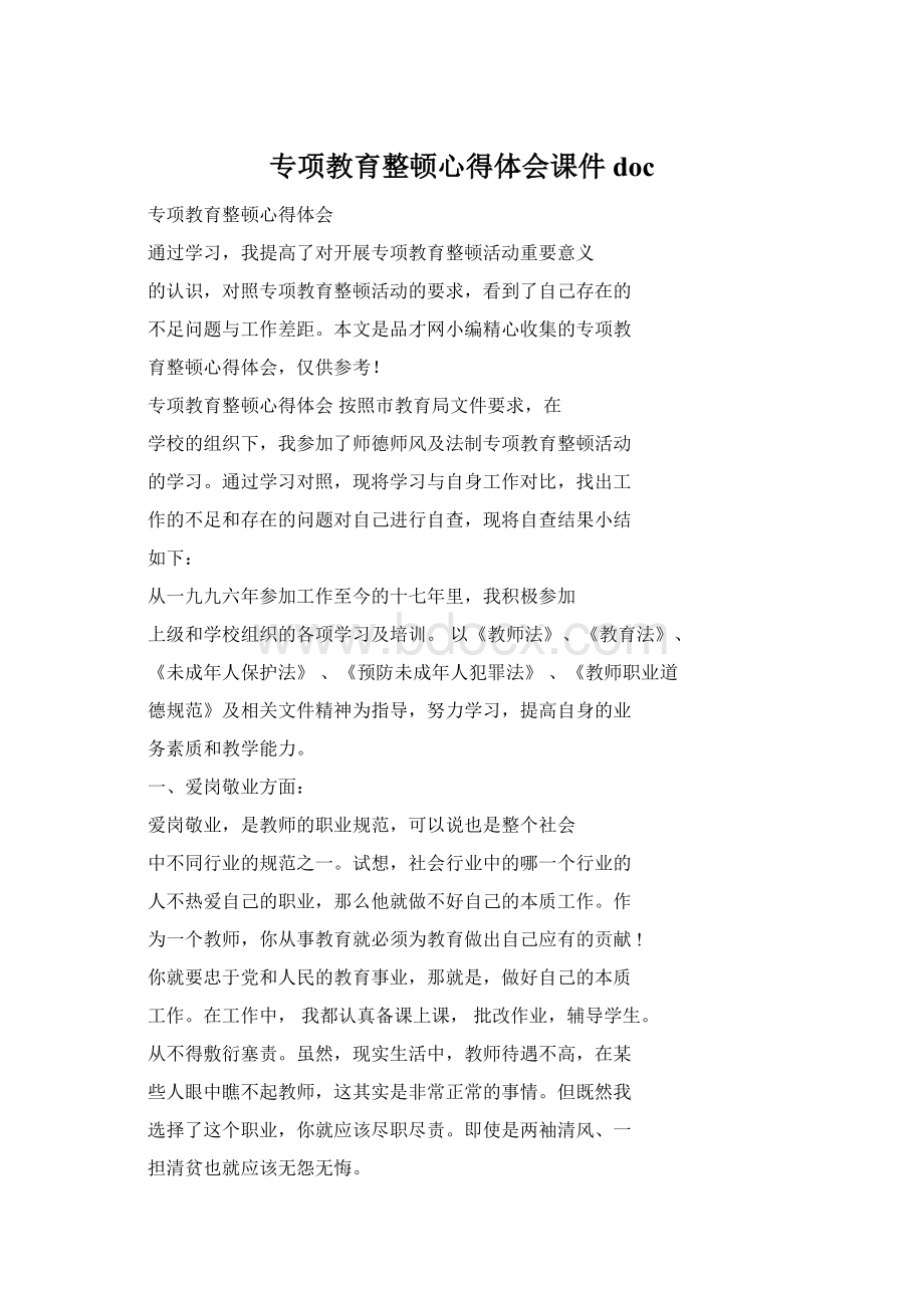 专项教育整顿心得体会课件docWord格式.docx