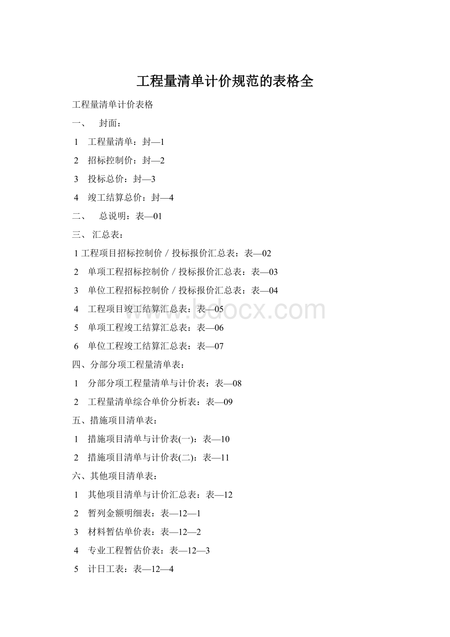 工程量清单计价规范的表格全文档格式.docx_第1页