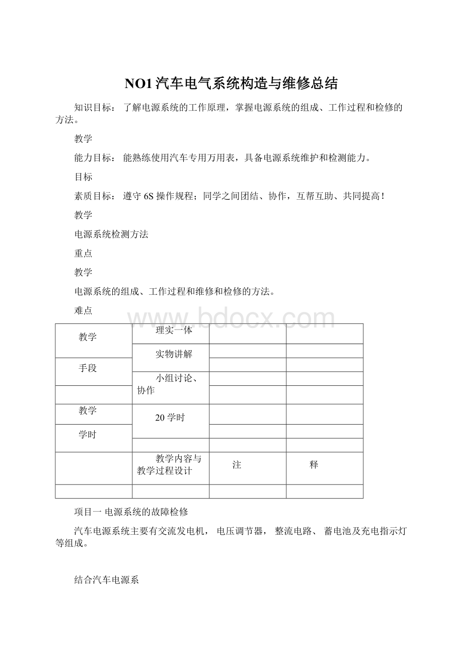 NO1汽车电气系统构造与维修总结.docx_第1页