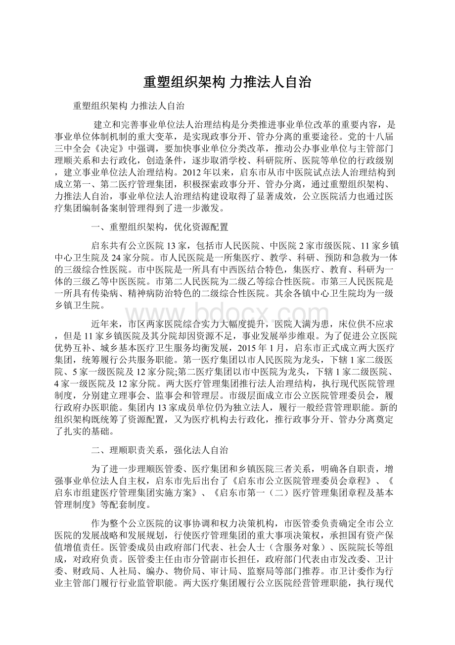 重塑组织架构 力推法人自治文档格式.docx