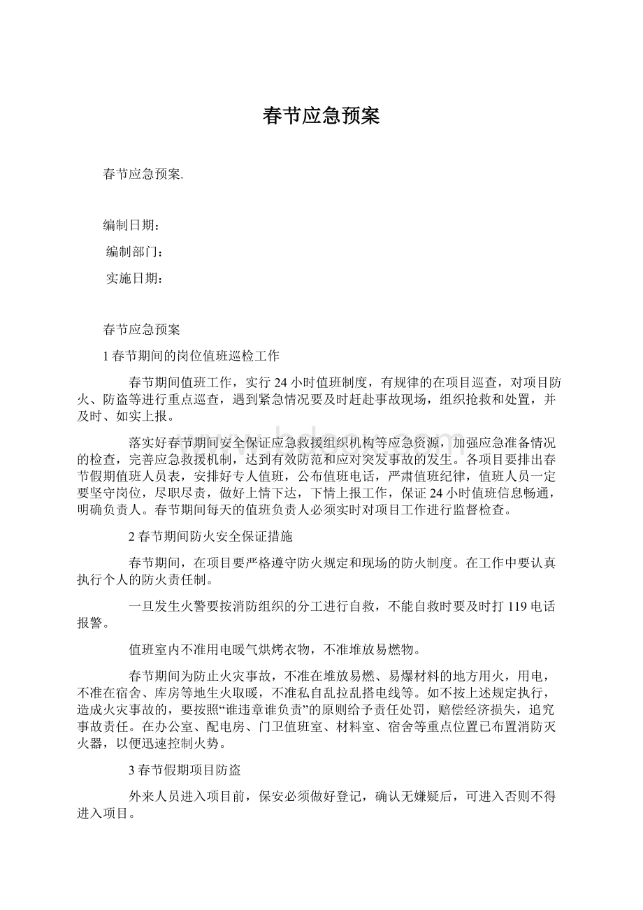 春节应急预案Word文档格式.docx