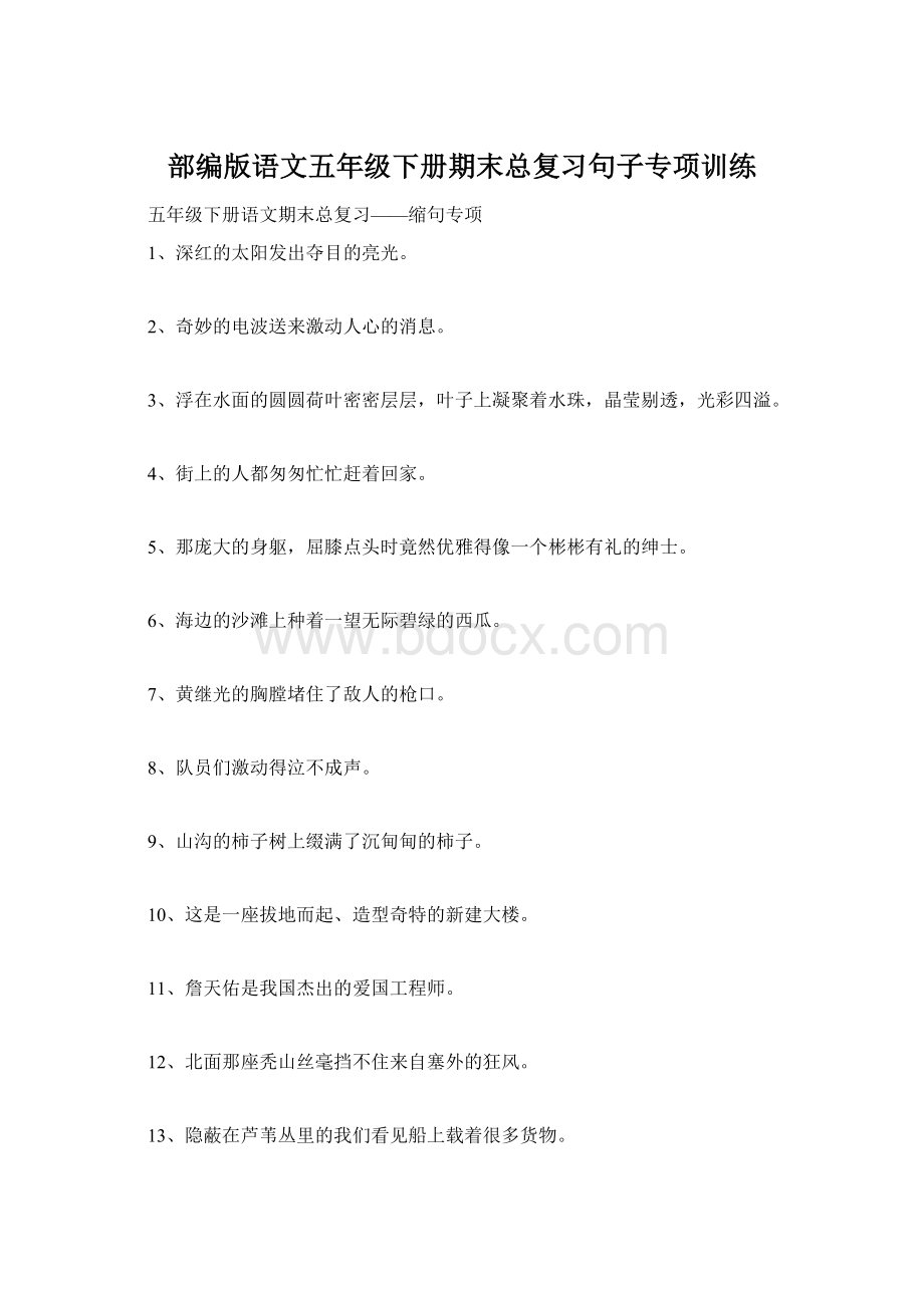 部编版语文五年级下册期末总复习句子专项训练Word文档格式.docx