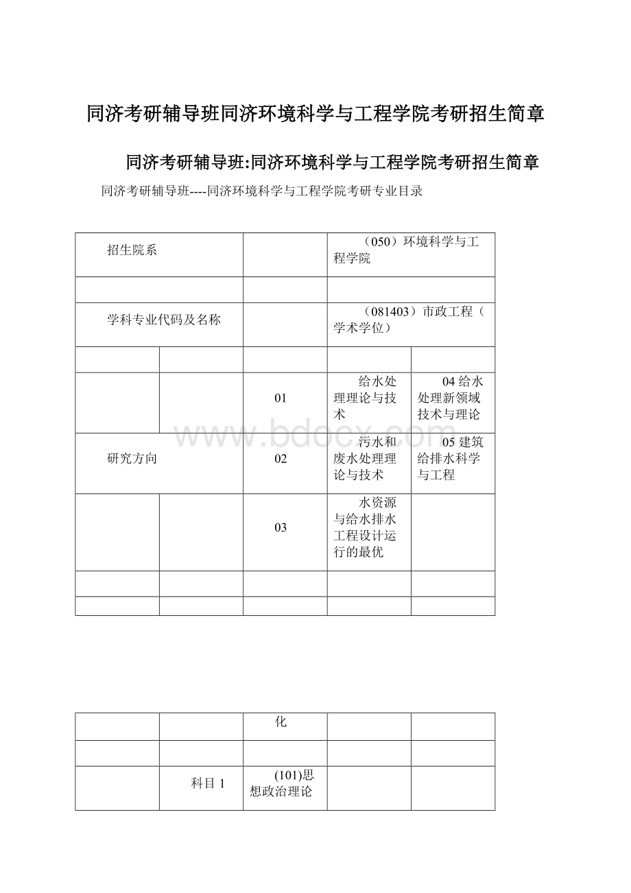 同济考研辅导班同济环境科学与工程学院考研招生简章.docx_第1页