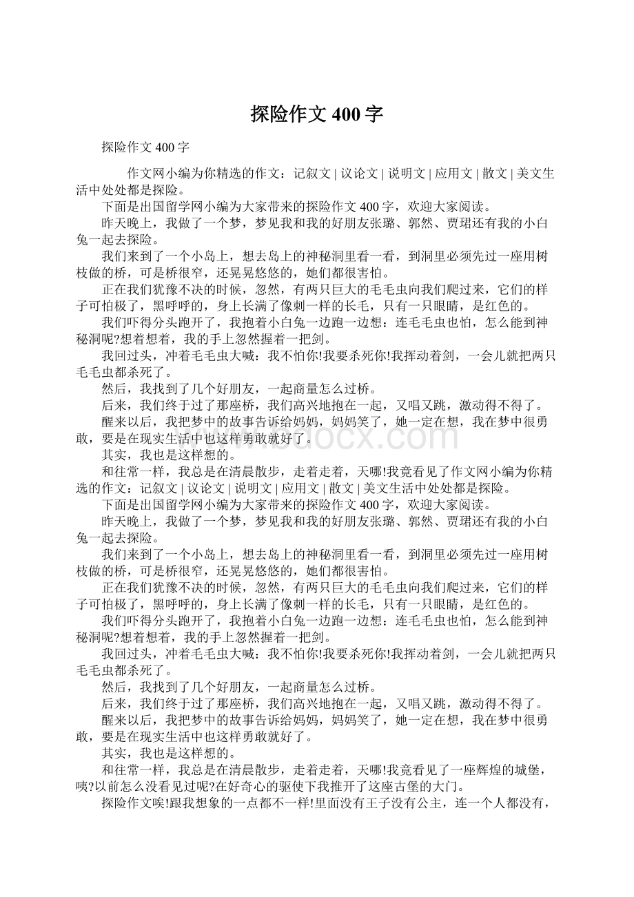 探险作文400字Word文档格式.docx