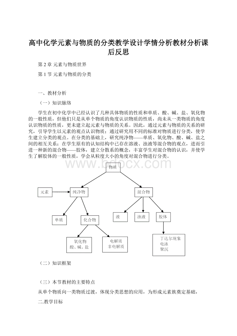 高中化学元素与物质的分类教学设计学情分析教材分析课后反思Word下载.docx_第1页