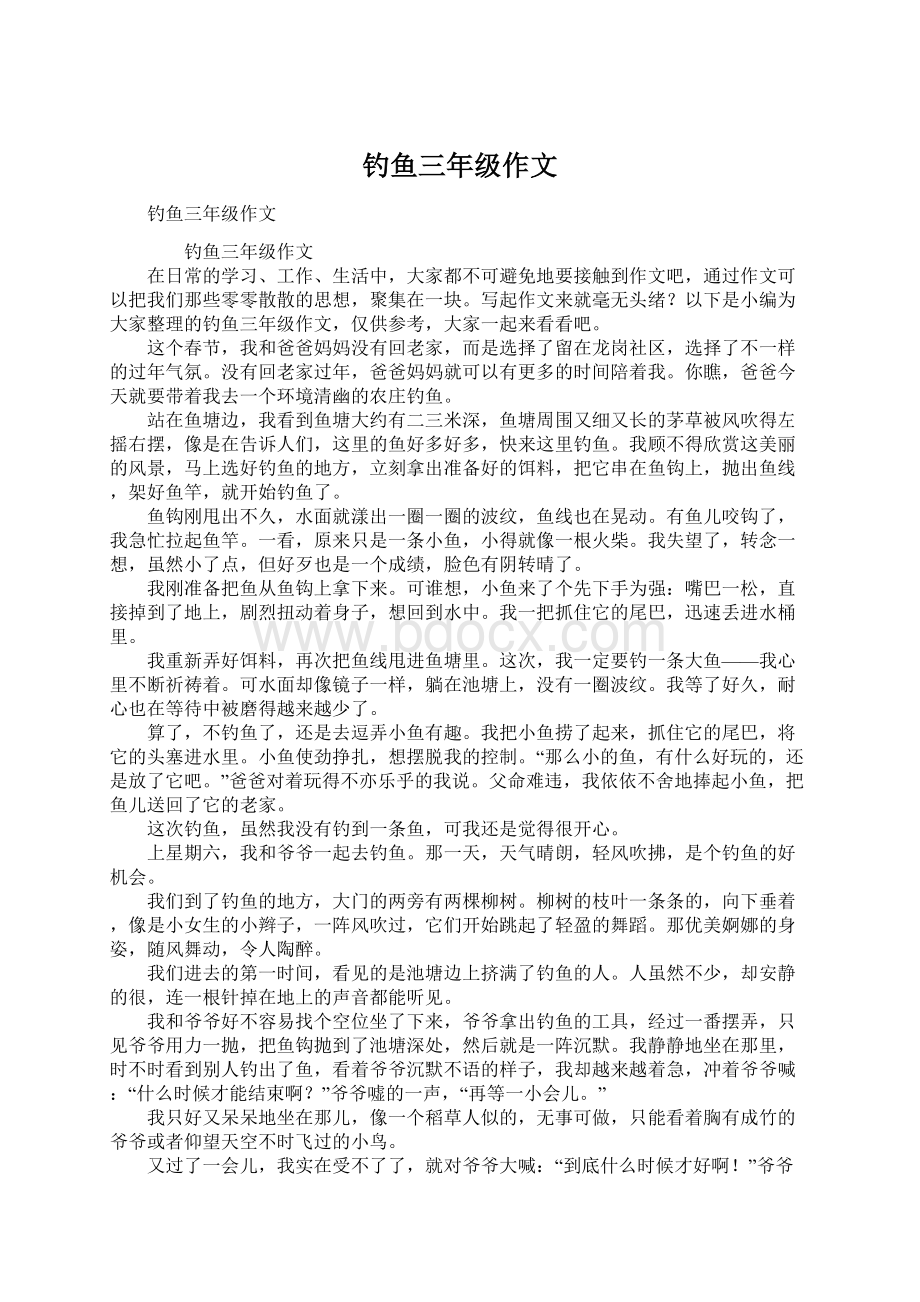 钓鱼三年级作文Word格式文档下载.docx