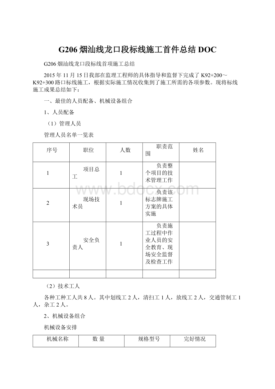 G206烟汕线龙口段标线施工首件总结DOCWord格式文档下载.docx_第1页