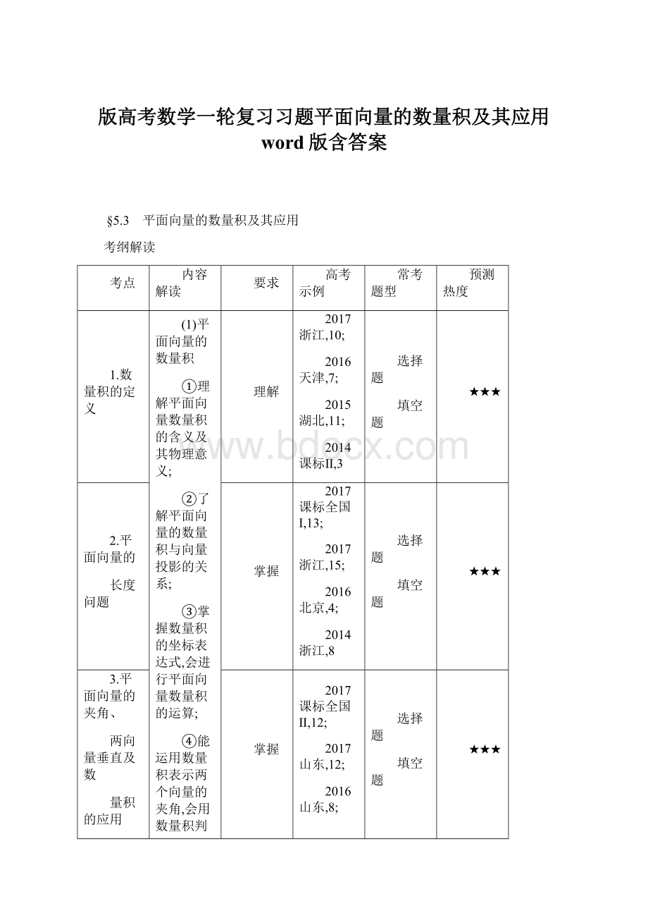 版高考数学一轮复习习题平面向量的数量积及其应用 word版含答案Word文档格式.docx_第1页