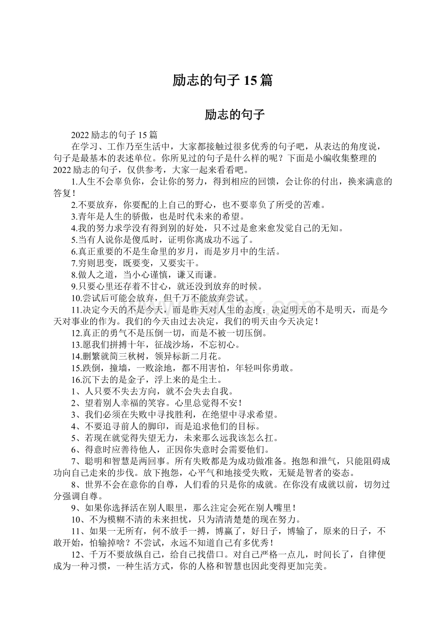 励志的句子15篇Word格式文档下载.docx