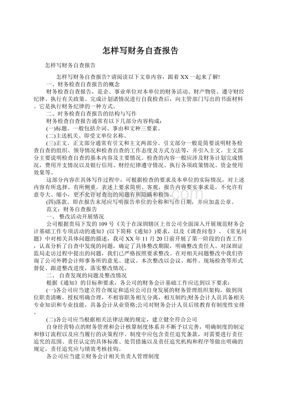 怎样写财务自查报告Word文档下载推荐.docx_第1页