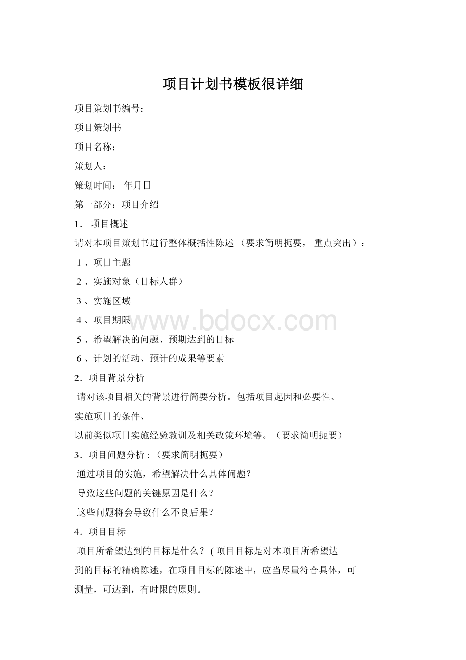 项目计划书模板很详细Word文档格式.docx_第1页