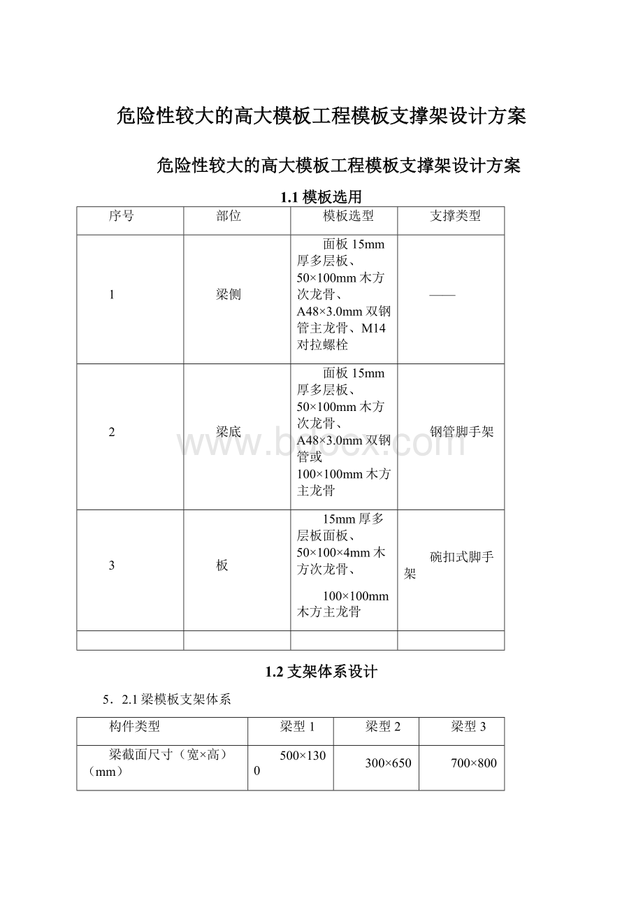 危险性较大的高大模板工程模板支撑架设计方案.docx_第1页