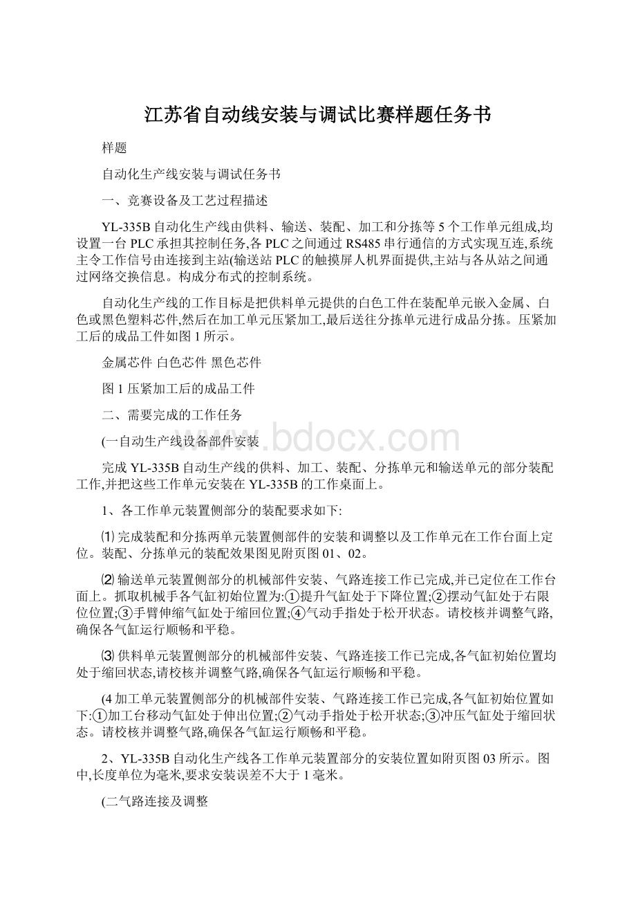 江苏省自动线安装与调试比赛样题任务书Word文件下载.docx