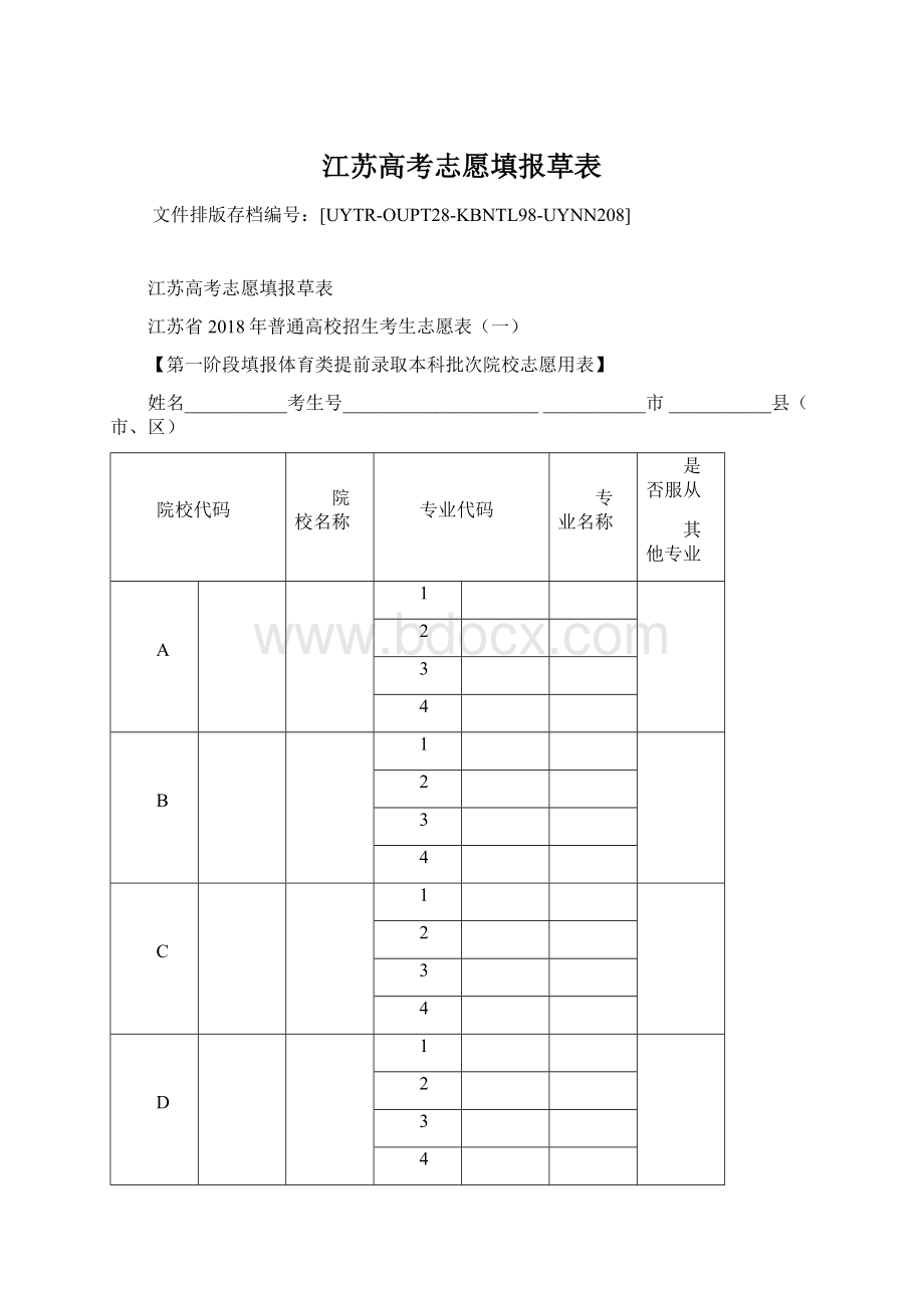 江苏高考志愿填报草表Word文档格式.docx_第1页